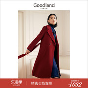 纯绵羊毛Goodland美地女装2023冬季中国红外套双面毛呢大衣