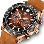 minifocus福克斯品牌棕色手表磨砂，休闲款多功能石英潮流男腕表