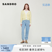 SANDRO Outlet女装法式多巴胺黄色短款针织开衫上衣SFPCA00757