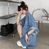 大码女装胖妹妹mm半袖牛仔衬衣夏季薄款bf复古宽松短袖上衣外套潮