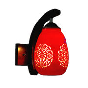 中式现代仿古典红色结婚庆过道灯笼阳台，卧室床头陶瓷壁灯实木红圆