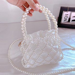法式镂空珍珠包包女手工diy材料，包编织(包编织)串珠，包自制(包自制)手提斜挎包成品