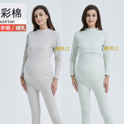 彩棉孕妇半高领哺乳秋衣，秋裤喂奶上衣月子，纯棉加厚中领哺乳衣套装