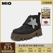 MIO米奥冬季靴子圆头百搭粗跟时装靴潮流时尚增高软底及踝靴女靴