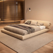 简约科技布艺床卷筒设计日式侘寂风床主卧双人床北欧榻榻米落地床