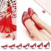 秀禾婚鞋女红色中式圆头新娘，鞋中国风婚纱，结婚鞋舒适高跟敬酒红鞋
