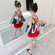 童装女童夏装2023洋气套装儿童，韩版时髦背心短裤雪纺两件套潮