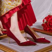 红色高跟鞋女结婚鞋禾秀婚纱，两穿订婚新娘鞋子，高级感平时可穿中式