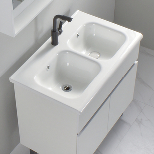 陶瓷双盆一体台面，浴室柜组合落地式洗手盆面盆柜，卫生间洗漱盆