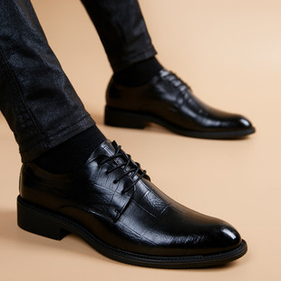 男鞋2024年春季英伦风黑色，休闲皮鞋男士商务正装上班工作潮鞋