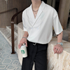 小众男韩版双排扣设计情侣白衬衣夏高端感轻奢大牌风纯色休闲衬衫