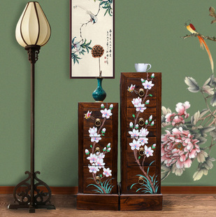 中式彩绘实木斗柜床头储物柜，卧室窄柜香樟木，收纳小柜子客厅小家具