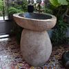 天然鹅卵石洗手盆立柱盆石头水槽，户外庭院洗手池一体室外花园别墅