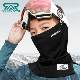 儿童滑雪面罩v型半包护脸保暖头巾硅胶，防滑发带防风防寒面罩内帽