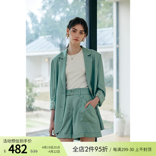 heydress亚麻西装外套女春夏，法式宽松高级肌理，感套装高腰显瘦短裤