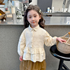 女童春秋衬衫2024小童洋气拼接衬衣韩版儿童时髦外穿米色上衣