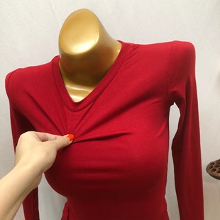 韩国女装ins 一直想要的红色 显身材修身长袖T恤打底衫2020秋