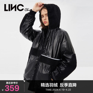 LINCCHIC金羽杰羽绒服女羊羔毛拼接短款轻薄羽绒服外套Y21802075