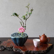 莲蓬花器青釉陶瓷小花器花瓶禅意，中式插花碗器皿创意底座日式花盘