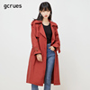 gcrues红色外套，韩版显瘦气质风衣女中长款2024年春秋赫本大衣