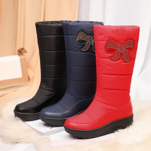 2022冬季防水羽绒棉雪地靴女中筒靴，圆头厚底加厚毛防水(毛防水)保暖棉鞋子