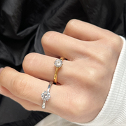 六爪仿真钻石戒指18K金婚礼结婚锆石轻奢高级感一克拉钻戒不掉色