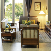 美式实木沙发全实木布艺沙发，组合小户型三人，位客厅复古乡村家具