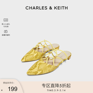 CHARLES&KEITH春夏女鞋CK1-70920093女士交叉带饰尖头低跟凉鞋女