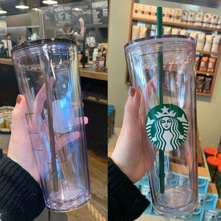 娇妮美国直邮星巴克Starbucks透明塑料吸管杯美式大容量710ml