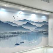 新中式客厅电视背景墙壁纸抽象意境水墨山水画墙纸，影视墙布3d壁画