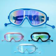 泳镜防水防雾高清男女士，潜水大框电镀平光游泳眼镜硅胶泳帽套装备