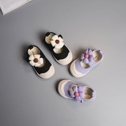 韩系女童帆布鞋春夏款花朵公主，鞋透气软底方口宝宝，幼儿园室内布鞋