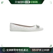 香港直邮salvatoreferragamo女士，白色牛皮蝴蝶结，平底船鞋06855