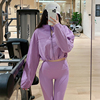 健身外套女速干外穿瑜伽长袖宽松跑步紫色训练运动卫衣短上衣