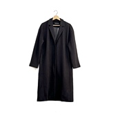 圣迪折扣女装 时尚黑色平驳领简约舒适休闲宽松长款毛呢大衣