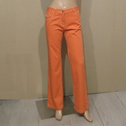 时尚女装迪妮橙色直筒棉质休闲中腰长裤低价销售