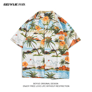 boyue帛跃夏季休闲夏威夷风衬衫，男海边沙滩，度假衬衣学生短袖潮流