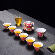 珐琅彩万花掐丝茶具套装，家用功夫茶具茶道，陶瓷茶壶孔雀茶杯盒