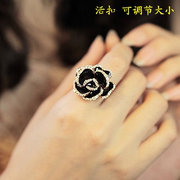 女日韩版时尚简约个性学生潮质钻玫瑰花朵开口夸张食指戒指环