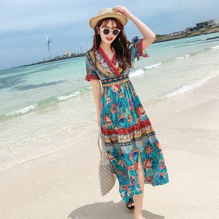 海边度假连衣裙女夏季超仙气质，波西米亚民族风，裙子三亚沙滩长裙女