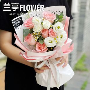 情人节长沙花店粉玫瑰19朵33朵花束长沙鲜花速递同城送爱人好友