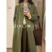 RIXO EXIT法式高级感娃娃领毛呢大衣女2023秋冬温柔绿色风衣