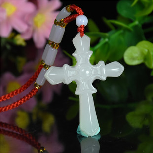 新疆和田玉十字架吊坠，白玉十字架男女玉石挂件项链
