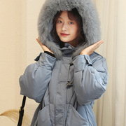 l2388女装冬季韩版气质羽绒服，女白鸭绒貉子毛领长款加厚外套羽越