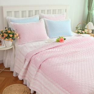 外贸韩式小清新全棉绗缝床盖三件套纯棉加厚床单夏季空调被四季用