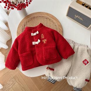 儿童夹棉拜年服0-5岁冬季男童复古加厚外套宝宝保暖过年衣服喜乐