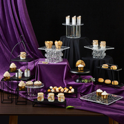 欧式黑色甜品台摆件 婚礼装饰点心展示架亚克力托盘 高端水晶架子