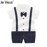 宝宝夏装纯棉0-1岁男婴儿，连体衣服潮，满月绅士周岁西装礼服套装薄