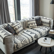 北欧几何保暖沙发垫秋冬防滑短毛绒坐垫简约现代客厅沙发巾盖套罩