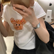沃特商店韩国短袖，t恤女韩系圆领小熊卡通，印花正肩修身显瘦上衣